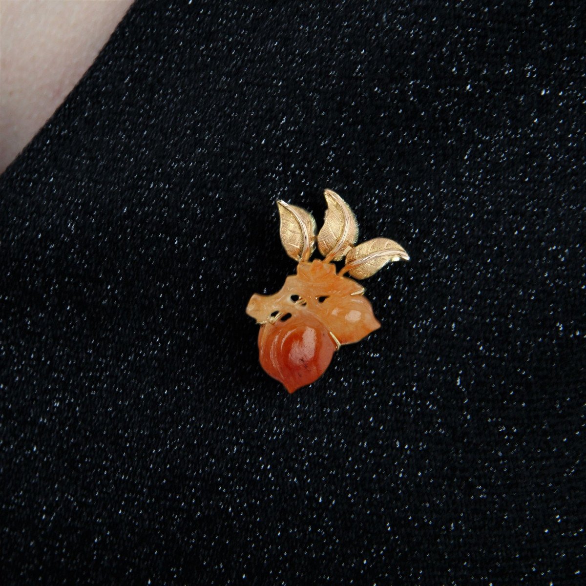 Broche Vintage Jade Orange Et Or-photo-2