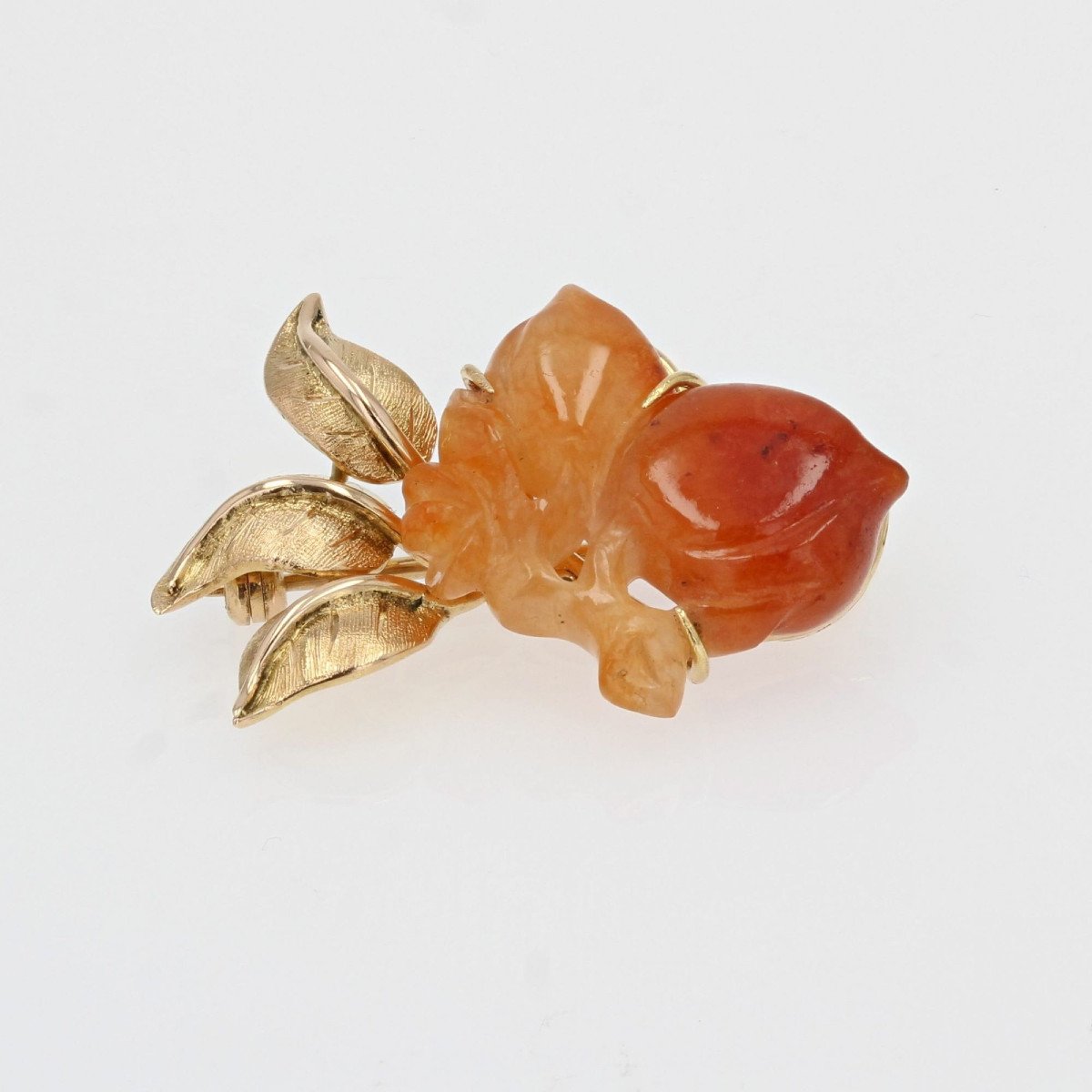 Broche Vintage Jade Orange Et Or-photo-3