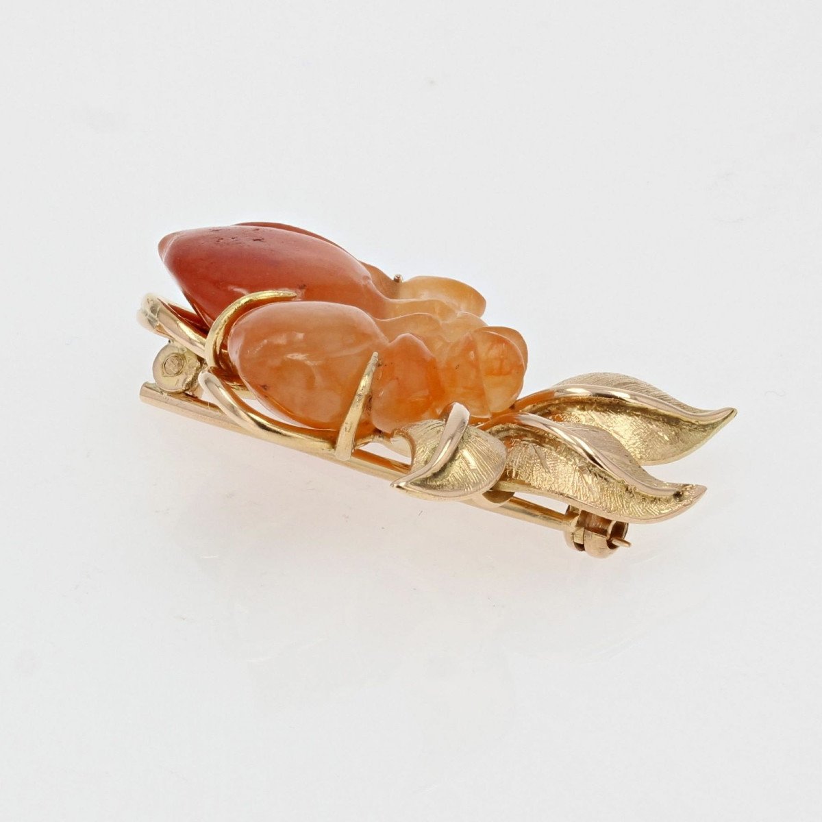 Broche Vintage Jade Orange Et Or-photo-4