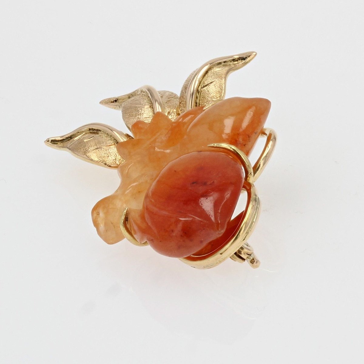 Broche Vintage Jade Orange Et Or-photo-6