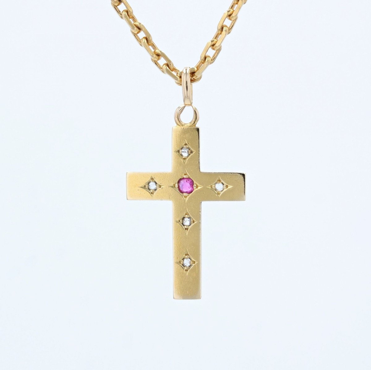 Antique Diamond And Ruby Cross-photo-4