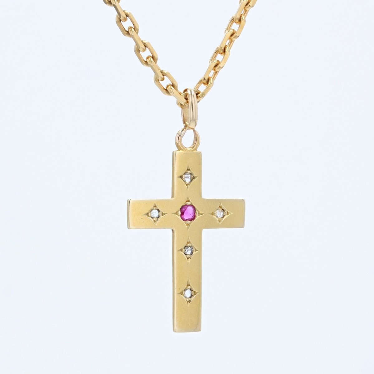 Antique Diamond And Ruby Cross-photo-3