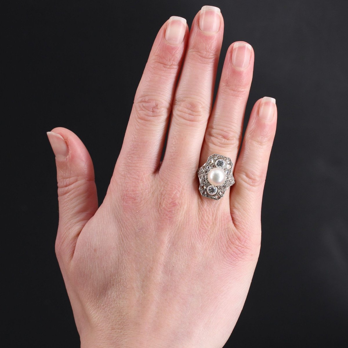 Old Art Deco Pearl And Diamond Ring-photo-2