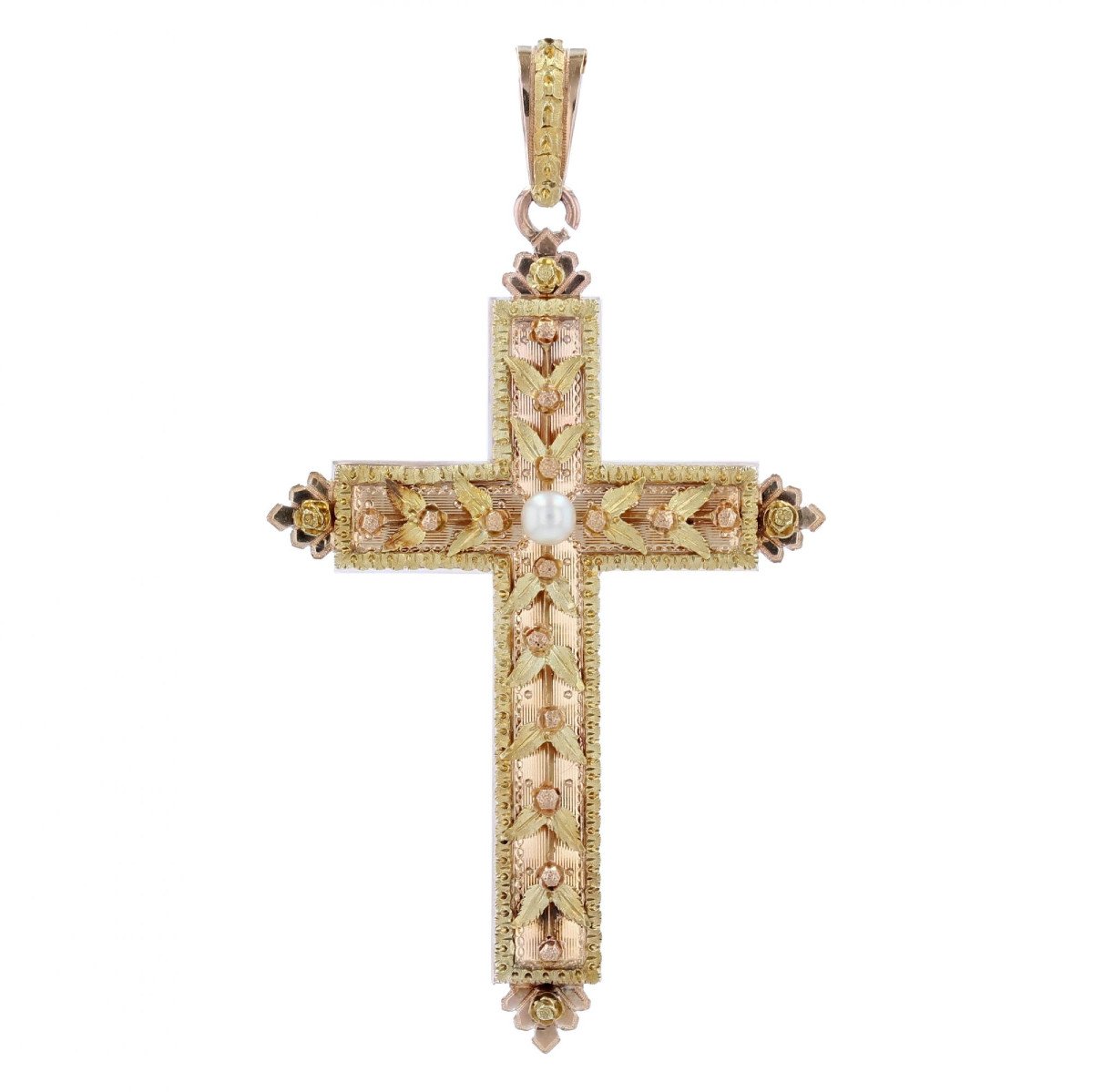 Old Pearl Cross Green And Pink Gold
