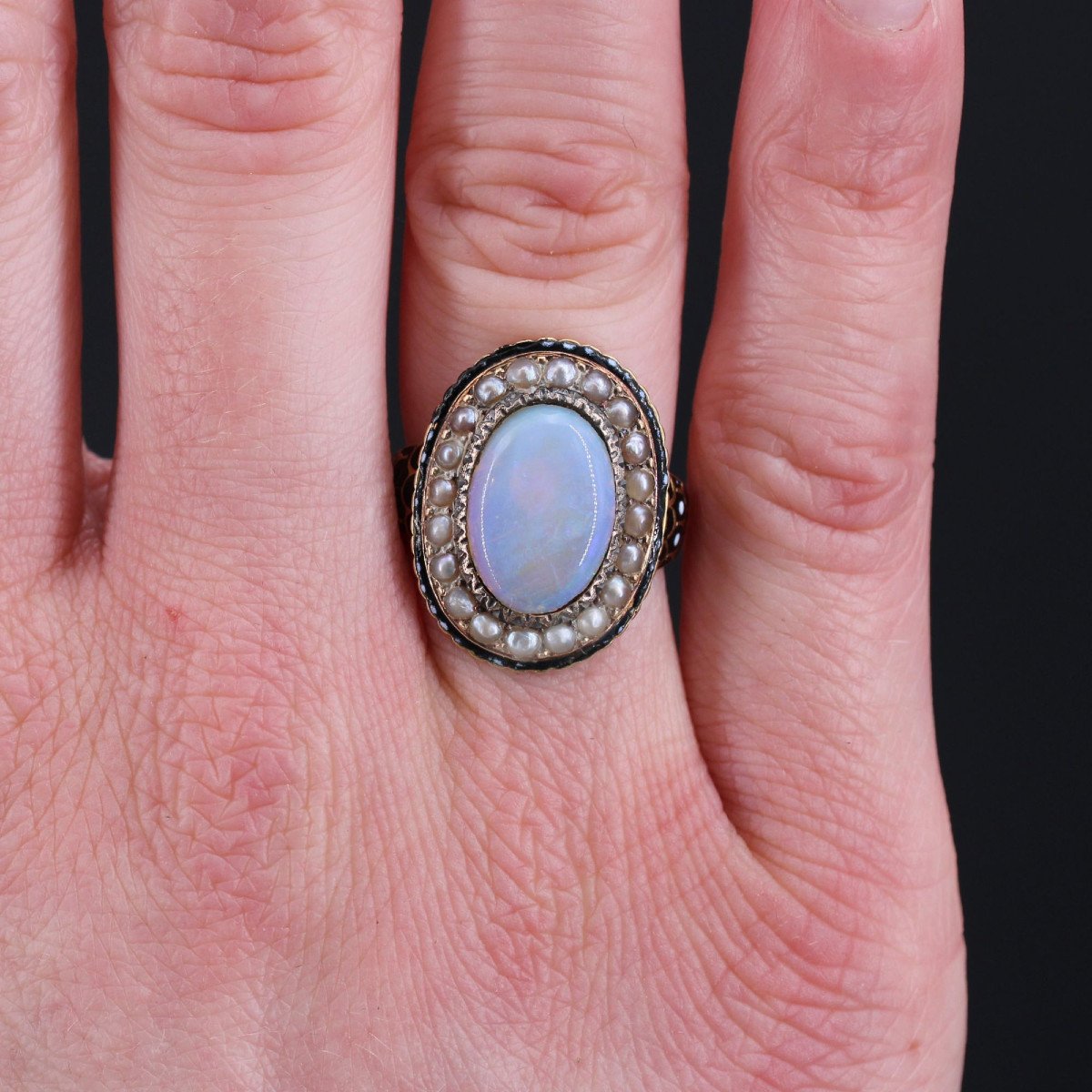 Old Opal Ring With Fine Enamel Beads-photo-4