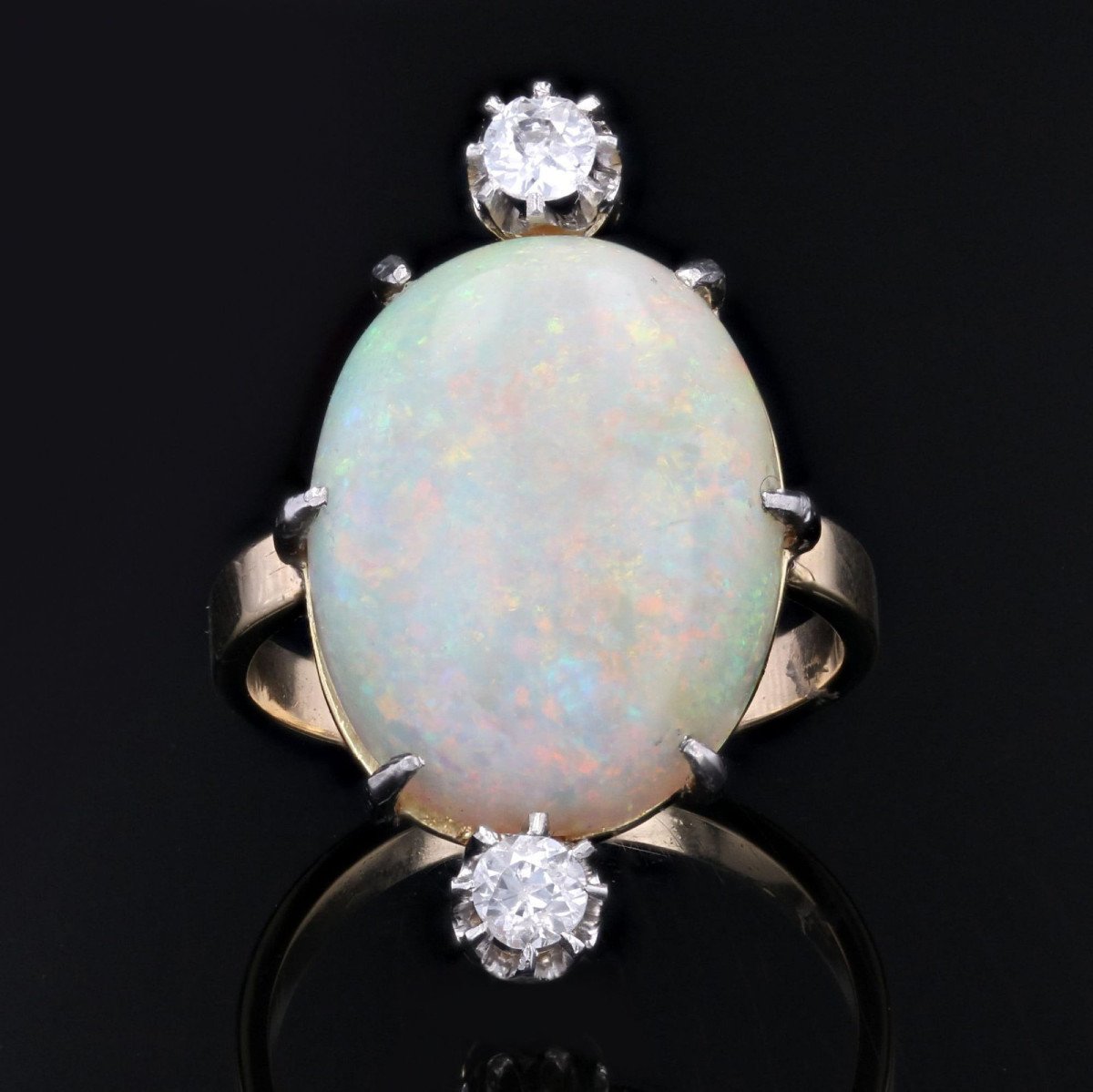 Bague Ancienne Opale Et Ses 2 Diamants-photo-1