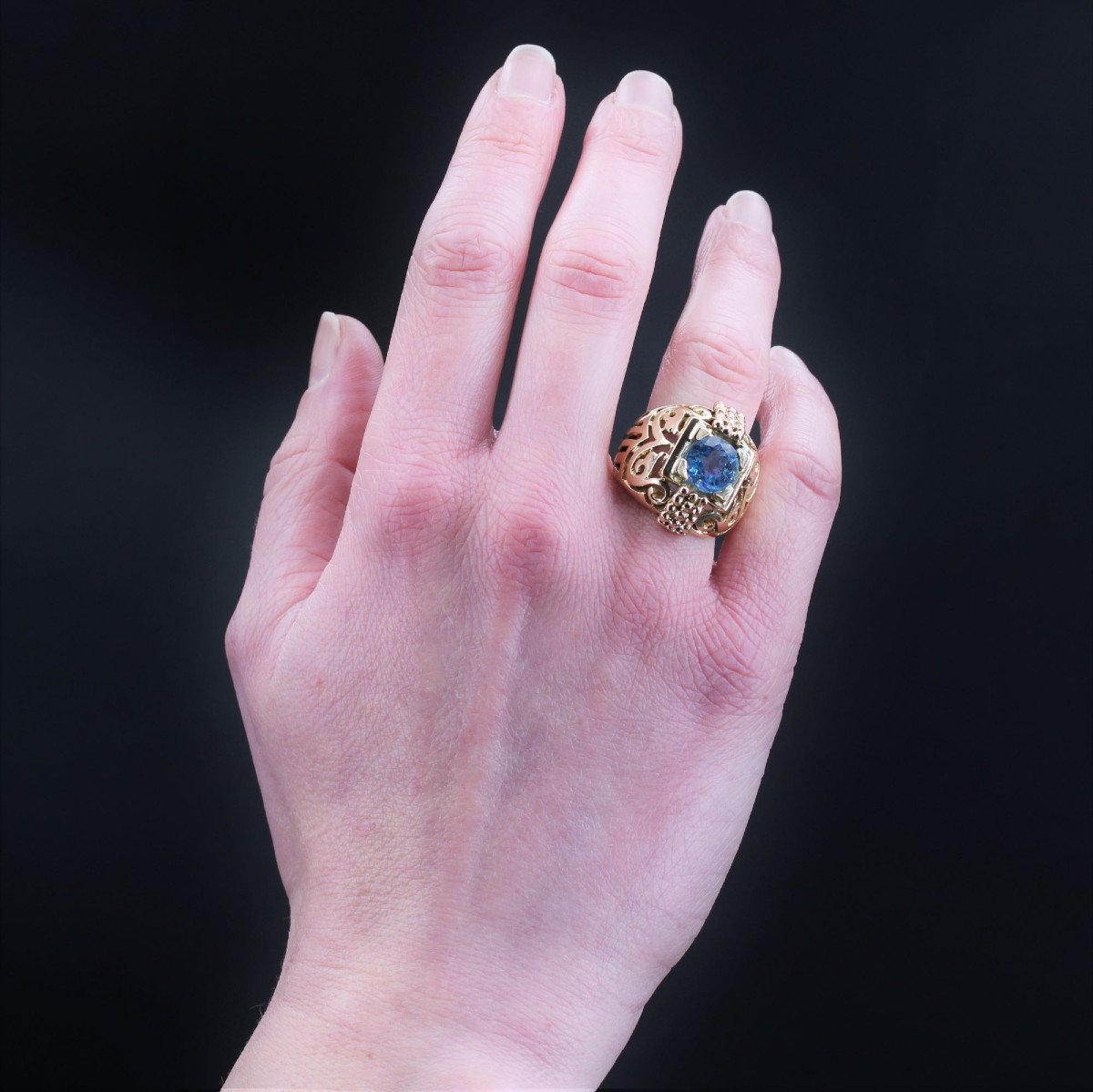 Openwork Gold Dome Ring And Its Aquamarine-photo-1