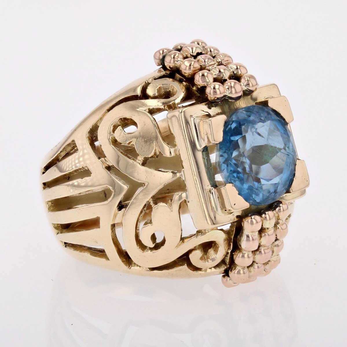 Openwork Gold Dome Ring And Its Aquamarine-photo-5