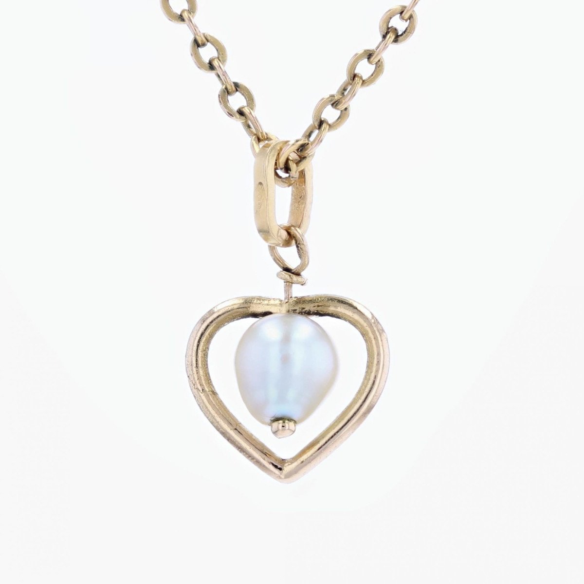 Yellow Gold Heart And Baroque Pearl Pendant-photo-2
