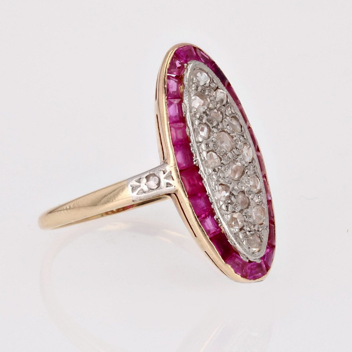 Antique Ruby Shuttle Diamond Ring-photo-6