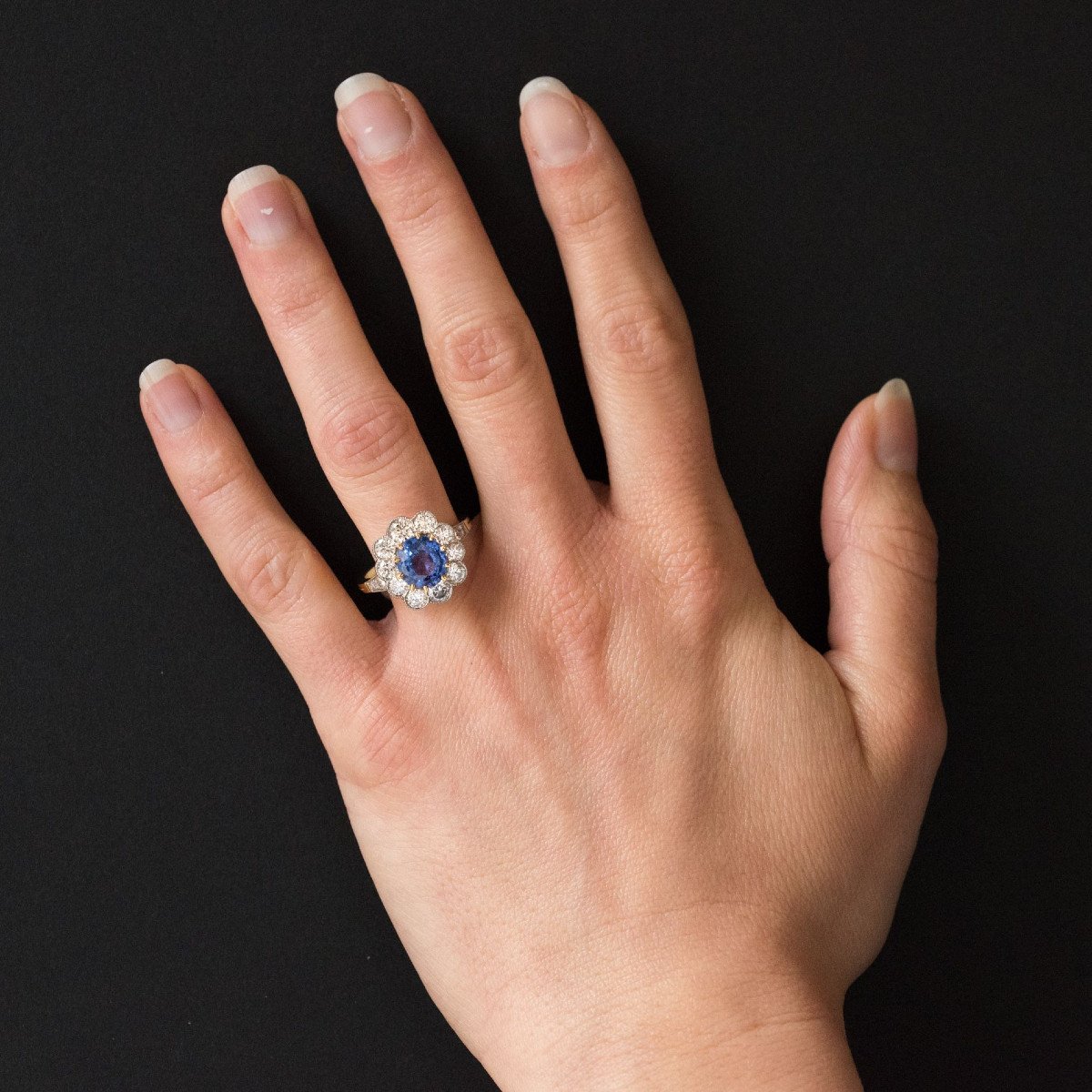 Bague Marguerite Saphir Bleu Et Diamants-photo-2