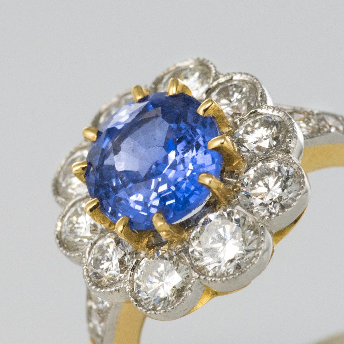 Bague Marguerite Saphir Bleu Et Diamants-photo-4