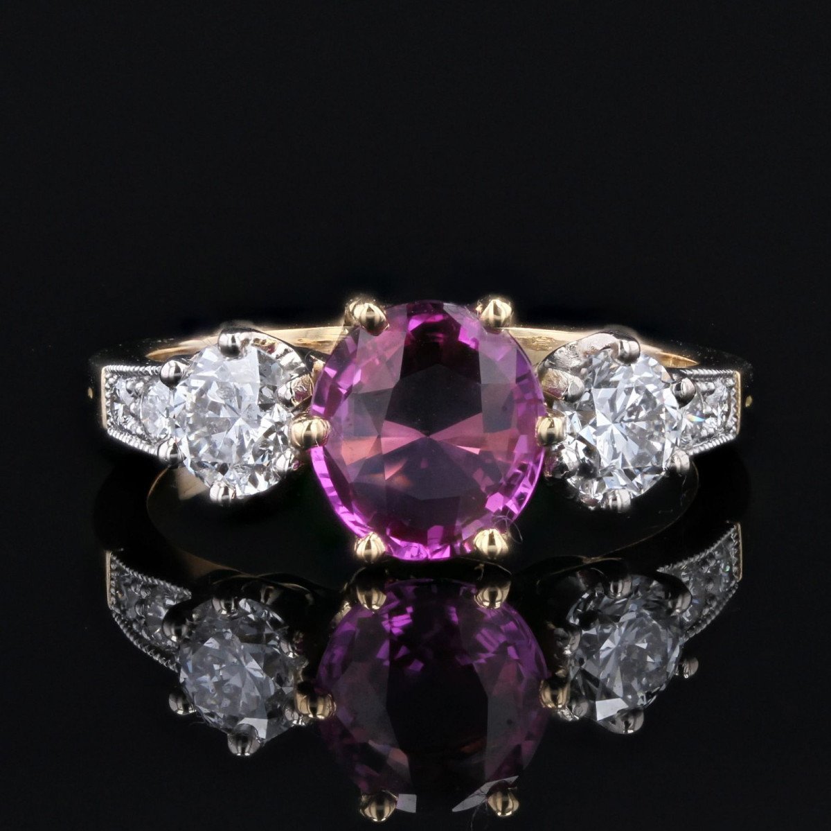 Bague Saphir Rose Et Diamants Or Platine-photo-1