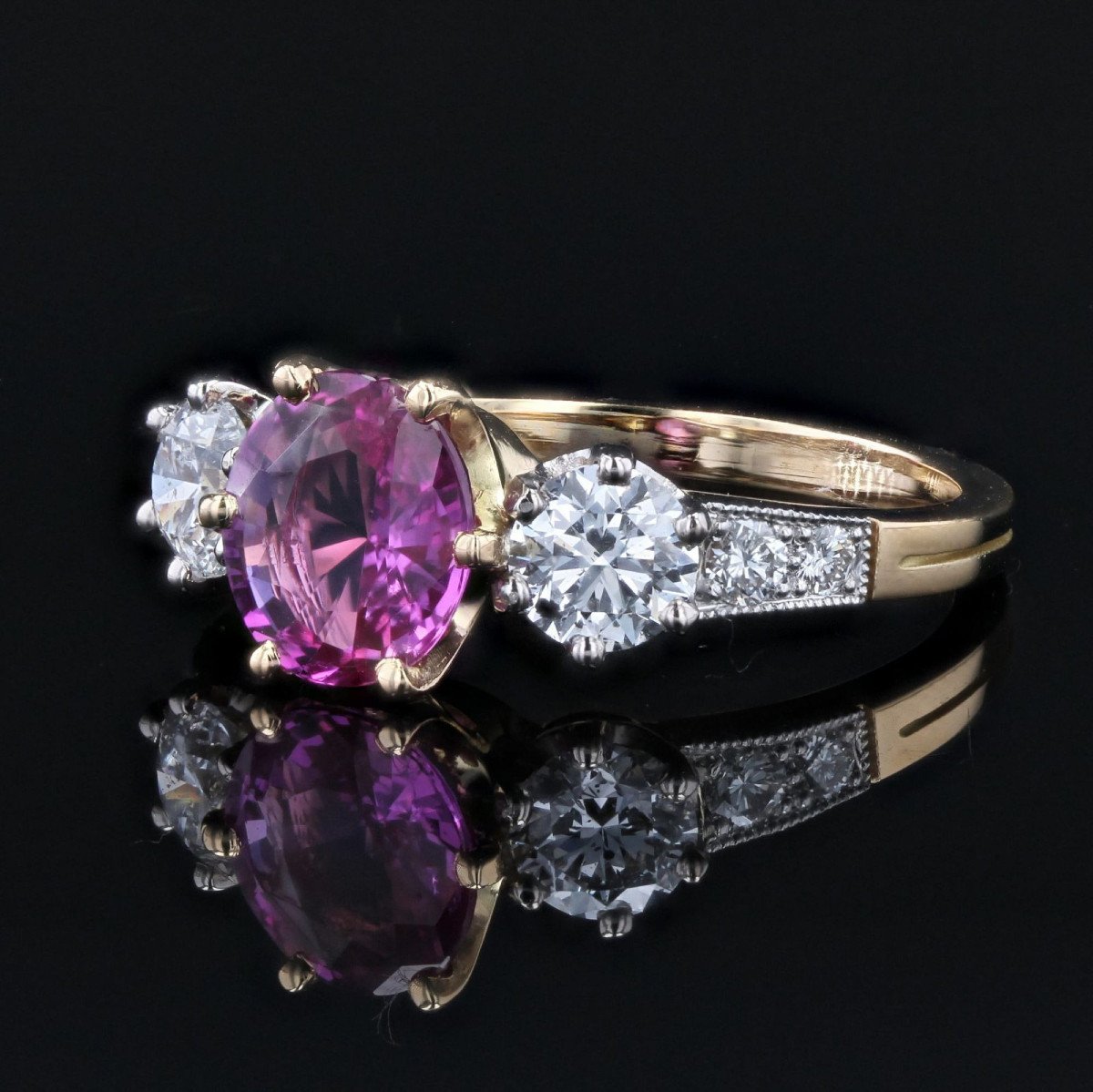 Bague Saphir Rose Et Diamants Or Platine-photo-3