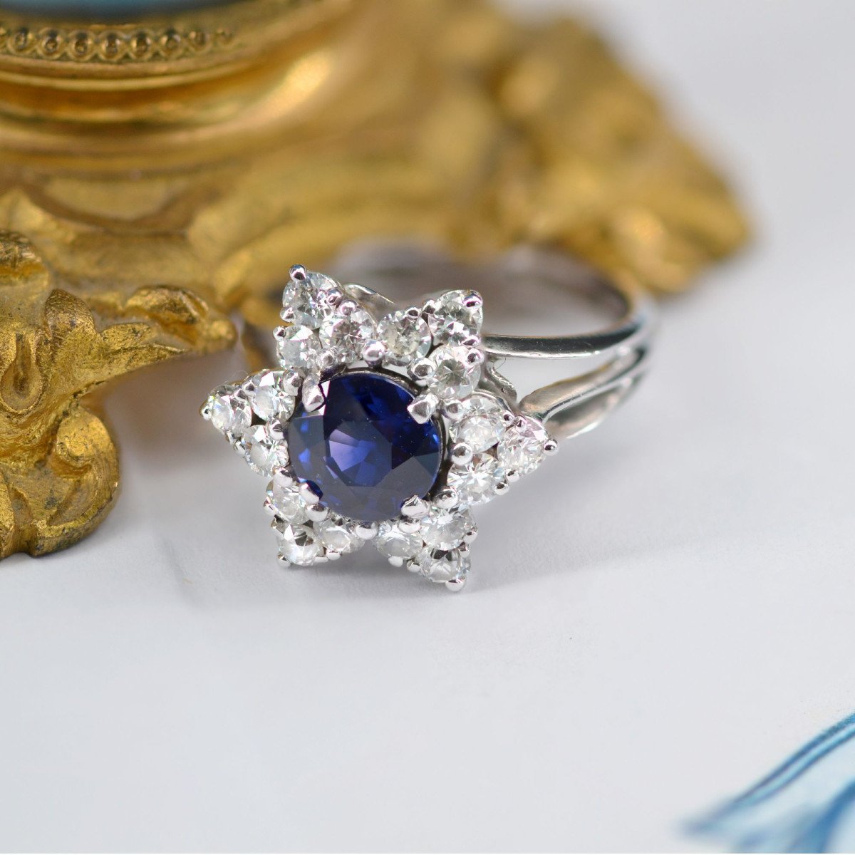 Proantic: Antique Sapphire Diamond Snowflake Ring