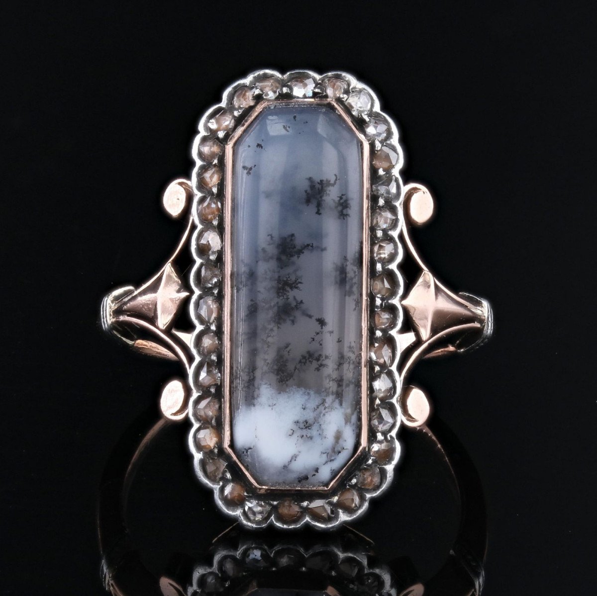 Old Agate Ring With Dentrite And Diamonds-photo-1