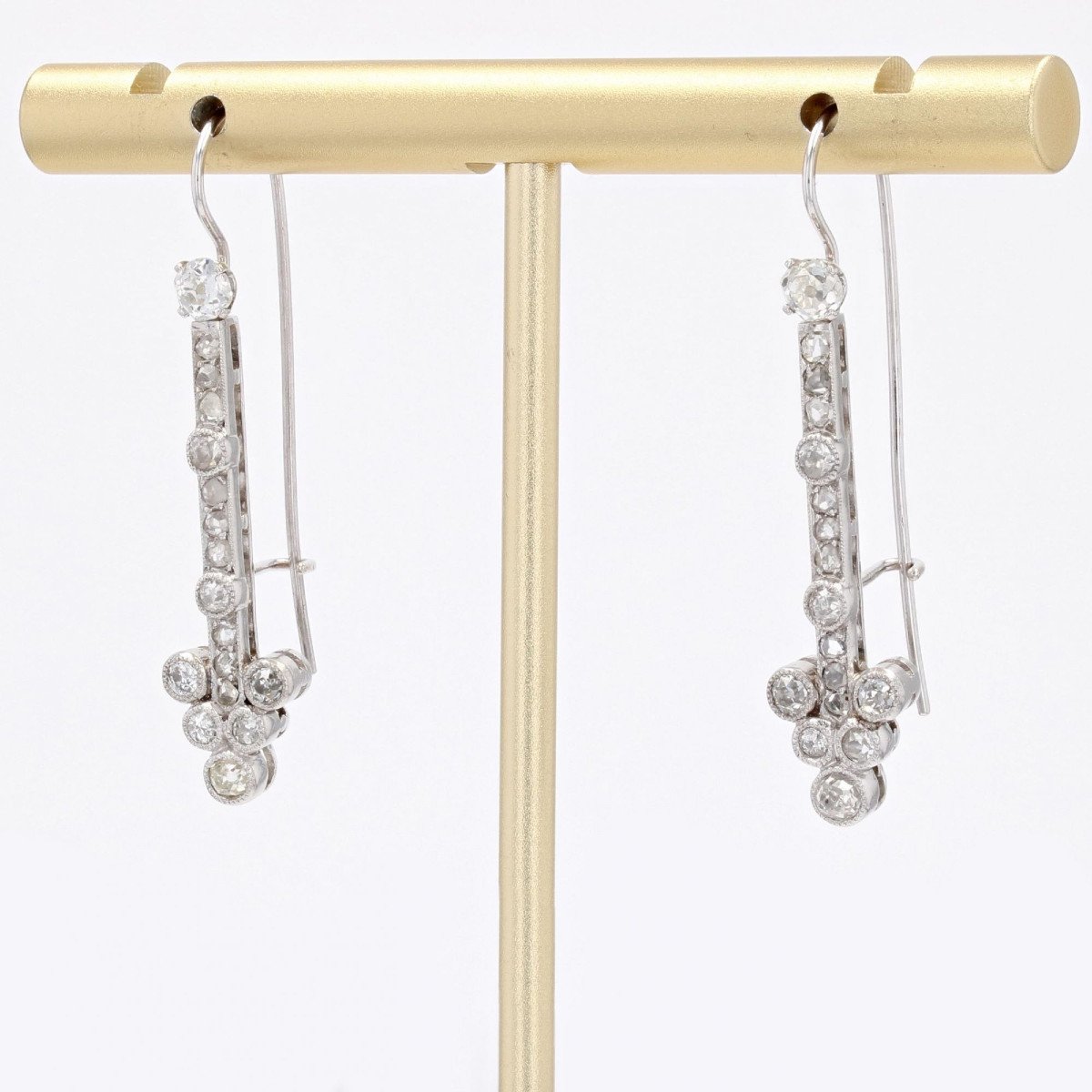 Boucles d'Oreilles Pendantes Or Blanc Et Diamants-photo-3