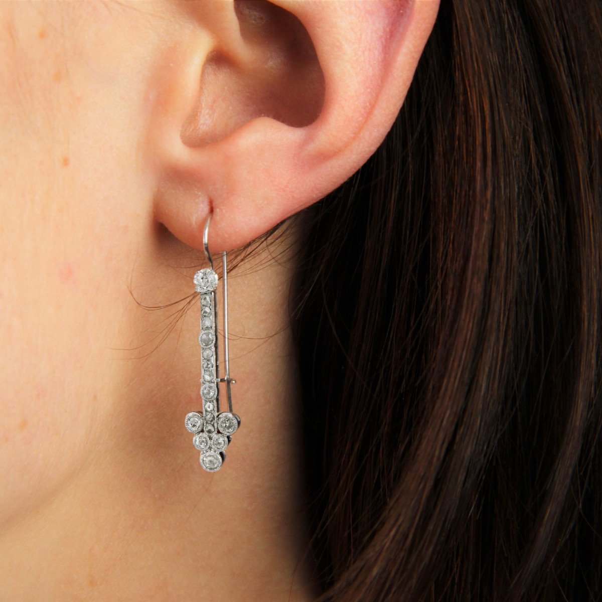 Boucles d'Oreilles Pendantes Or Blanc Et Diamants-photo-2