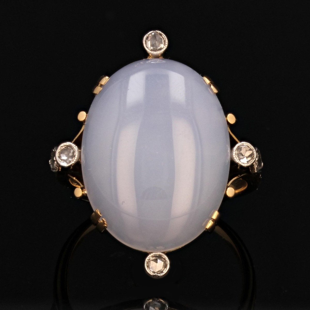 Antique Cabochon And Diamond Chalcedony Ring-photo-1