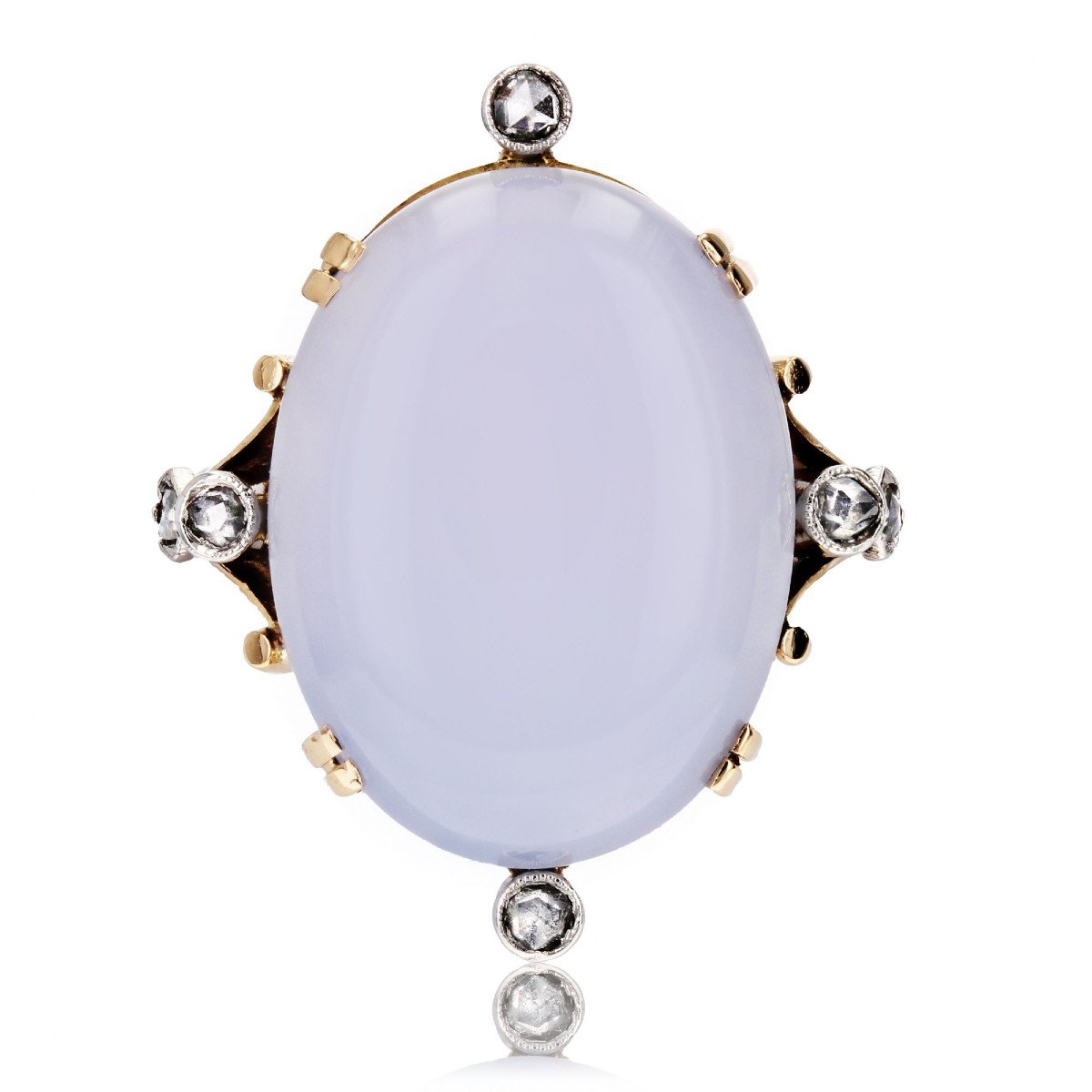 Antique Cabochon And Diamond Chalcedony Ring