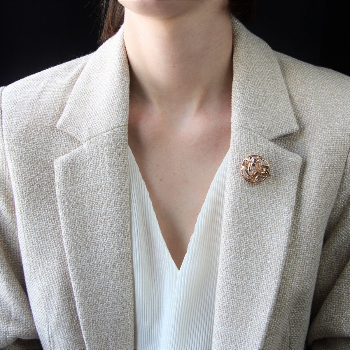 Broche Ronde Ancienne Fleurs-photo-2