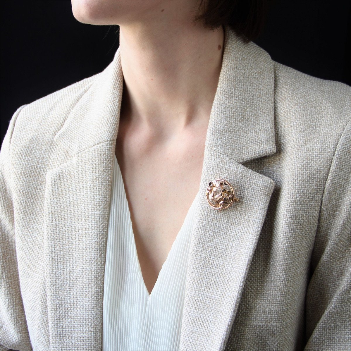 Broche Ronde Ancienne Fleurs-photo-4