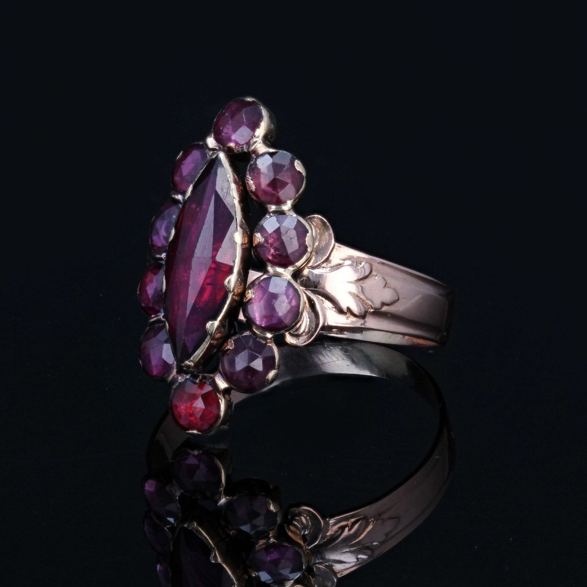 Old Marquise Rose Gold Garnet Ring-photo-3