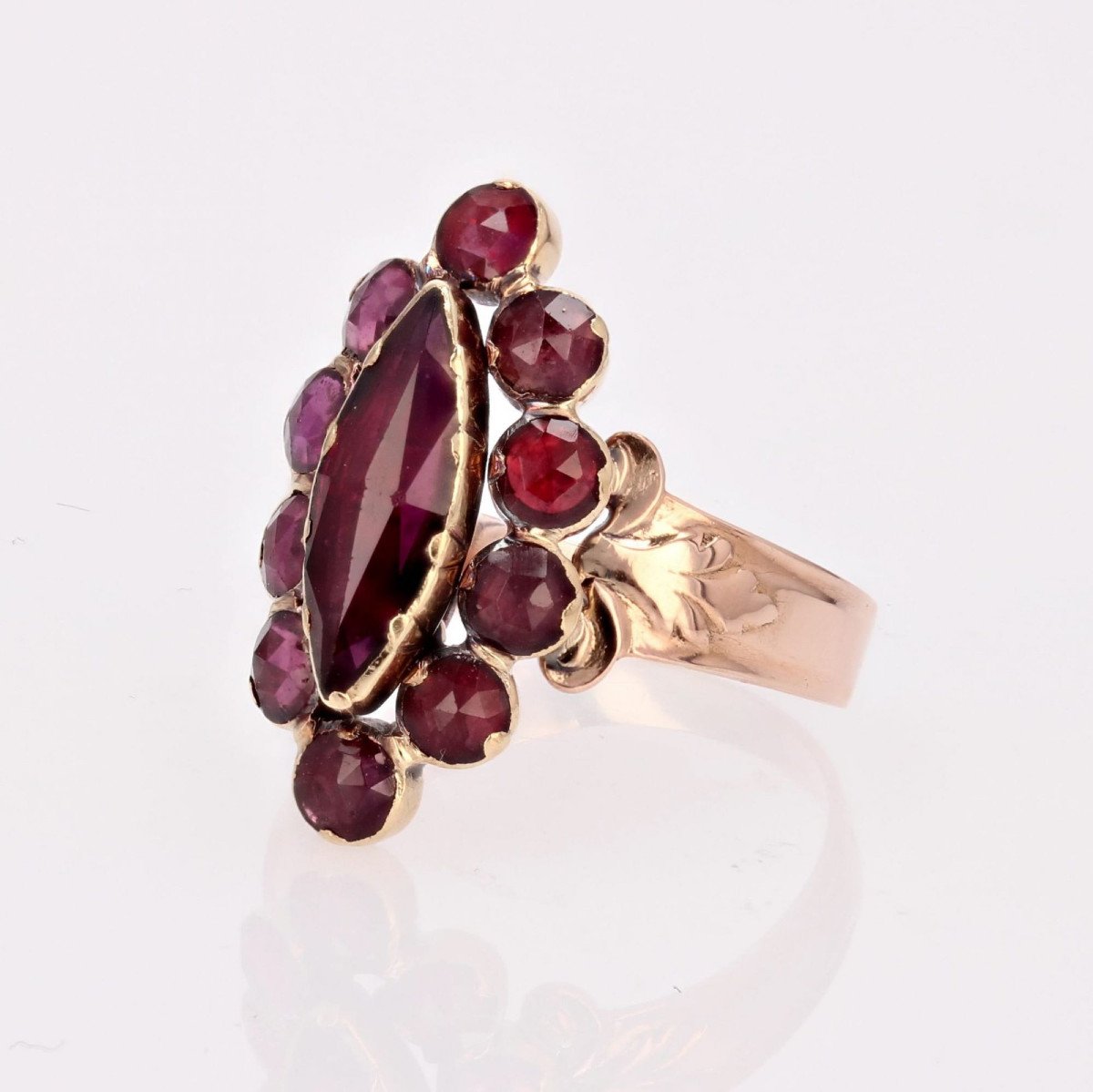 Old Marquise Rose Gold Garnet Ring-photo-4