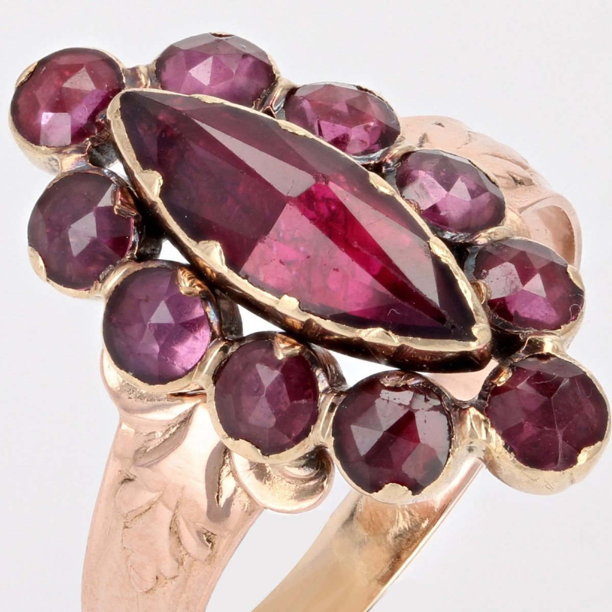 Old Marquise Rose Gold Garnet Ring-photo-5