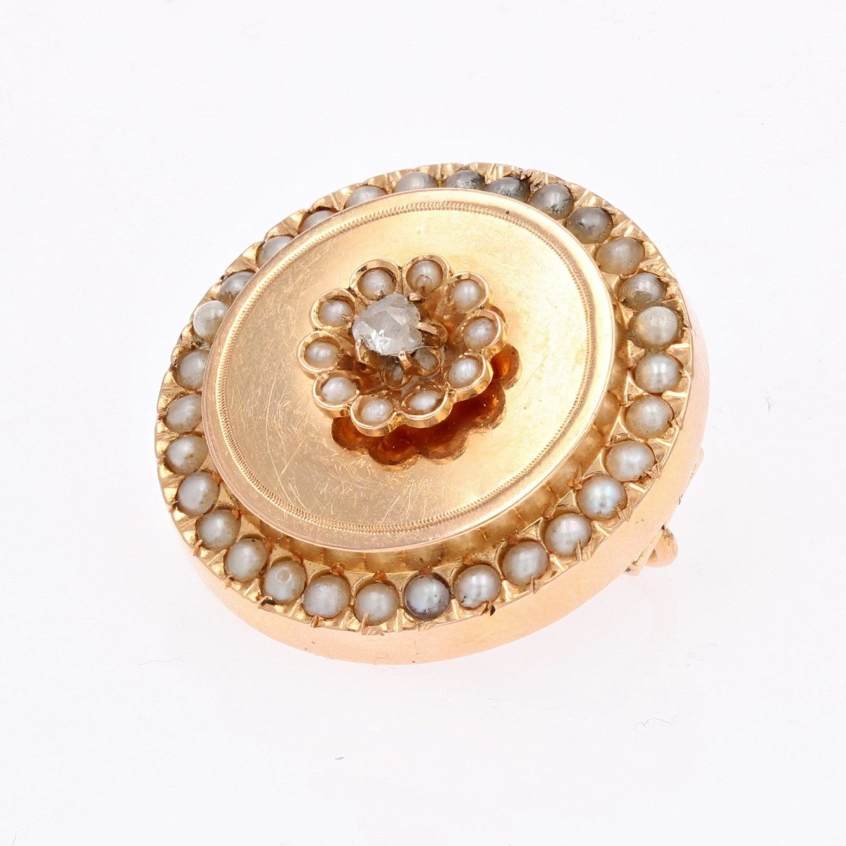 Broche Ancienne Or Rose Perles Fines Et Diamant-photo-3