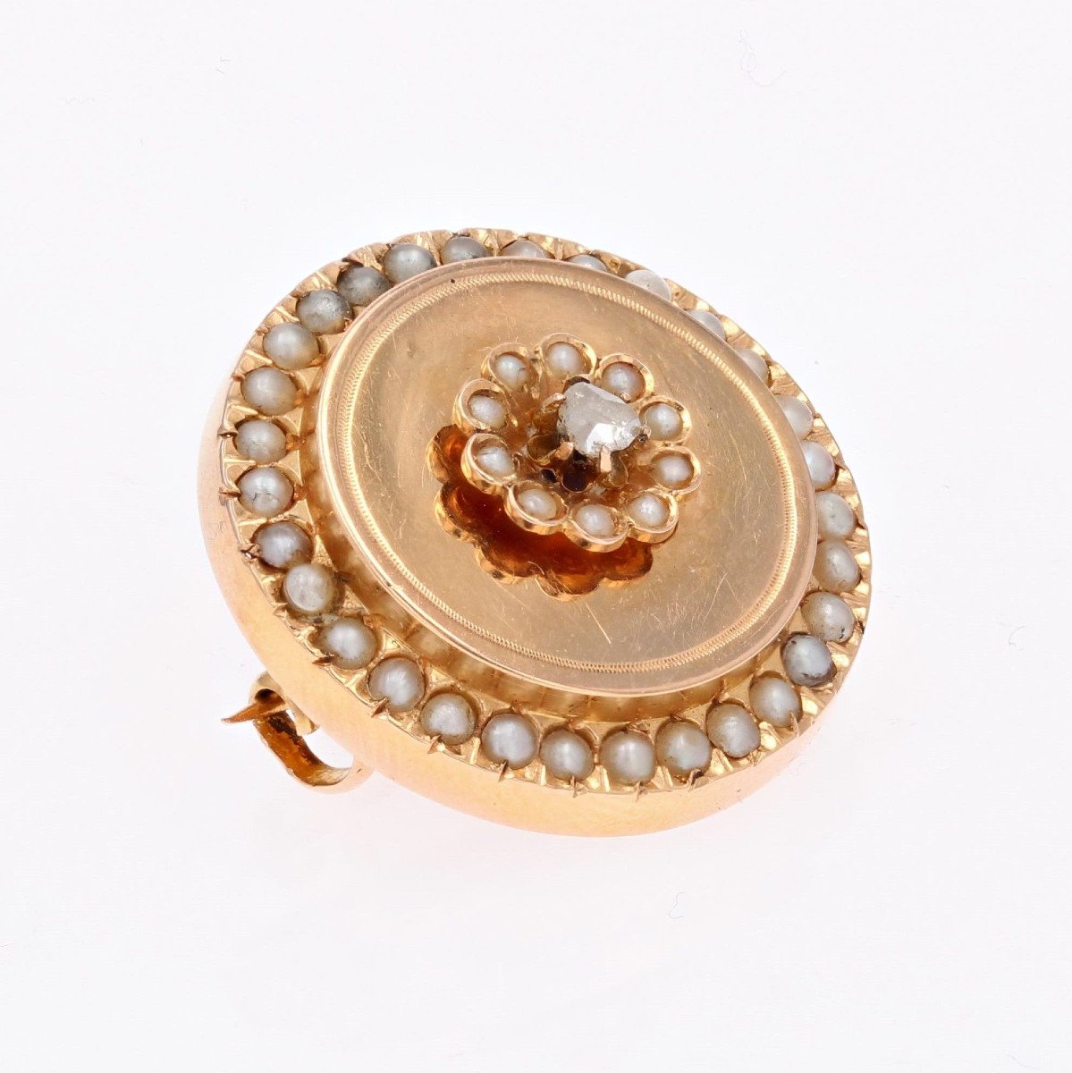 Broche Ancienne Or Rose Perles Fines Et Diamant-photo-4