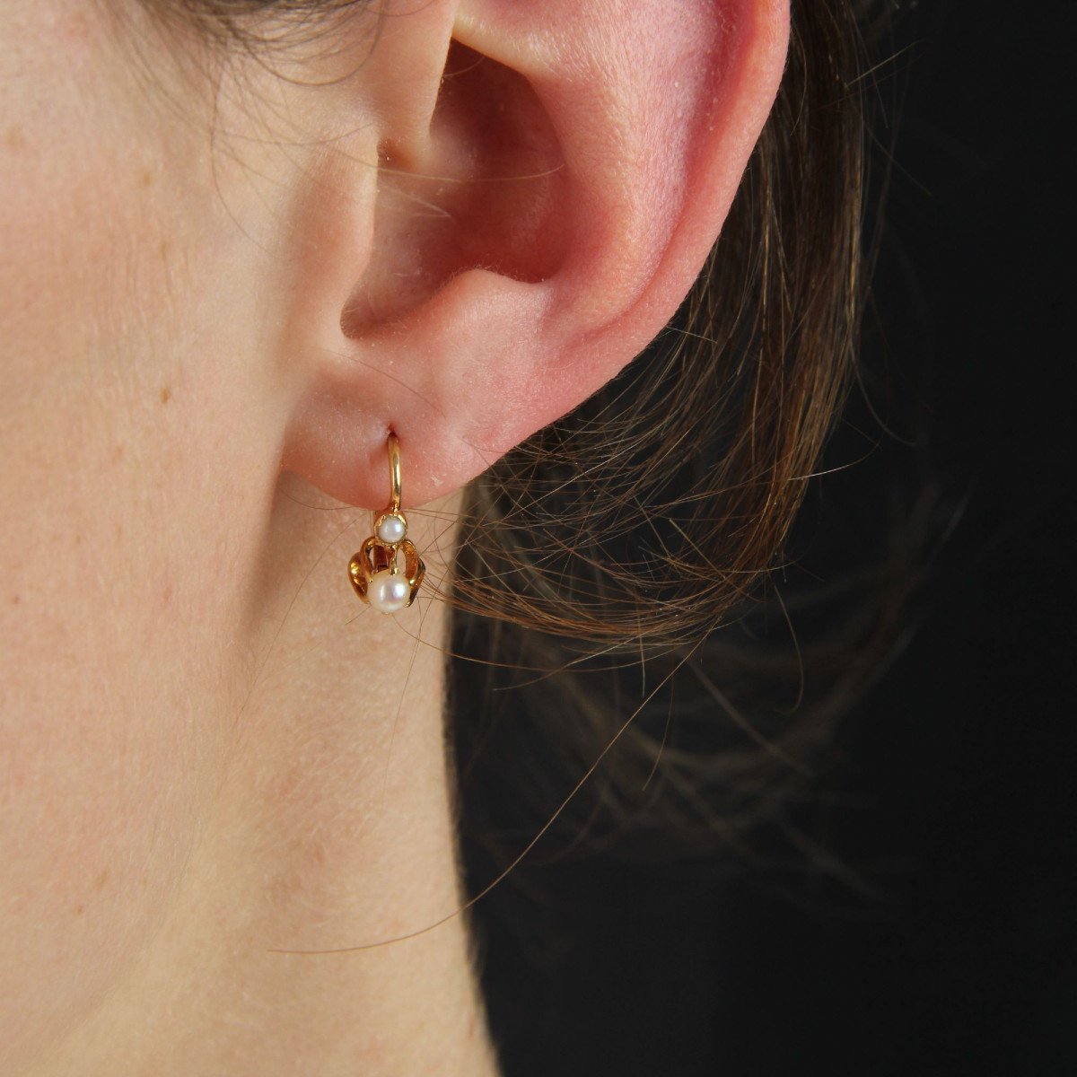 Yellow Gold Pearl Dormeuses Earrings-photo-2