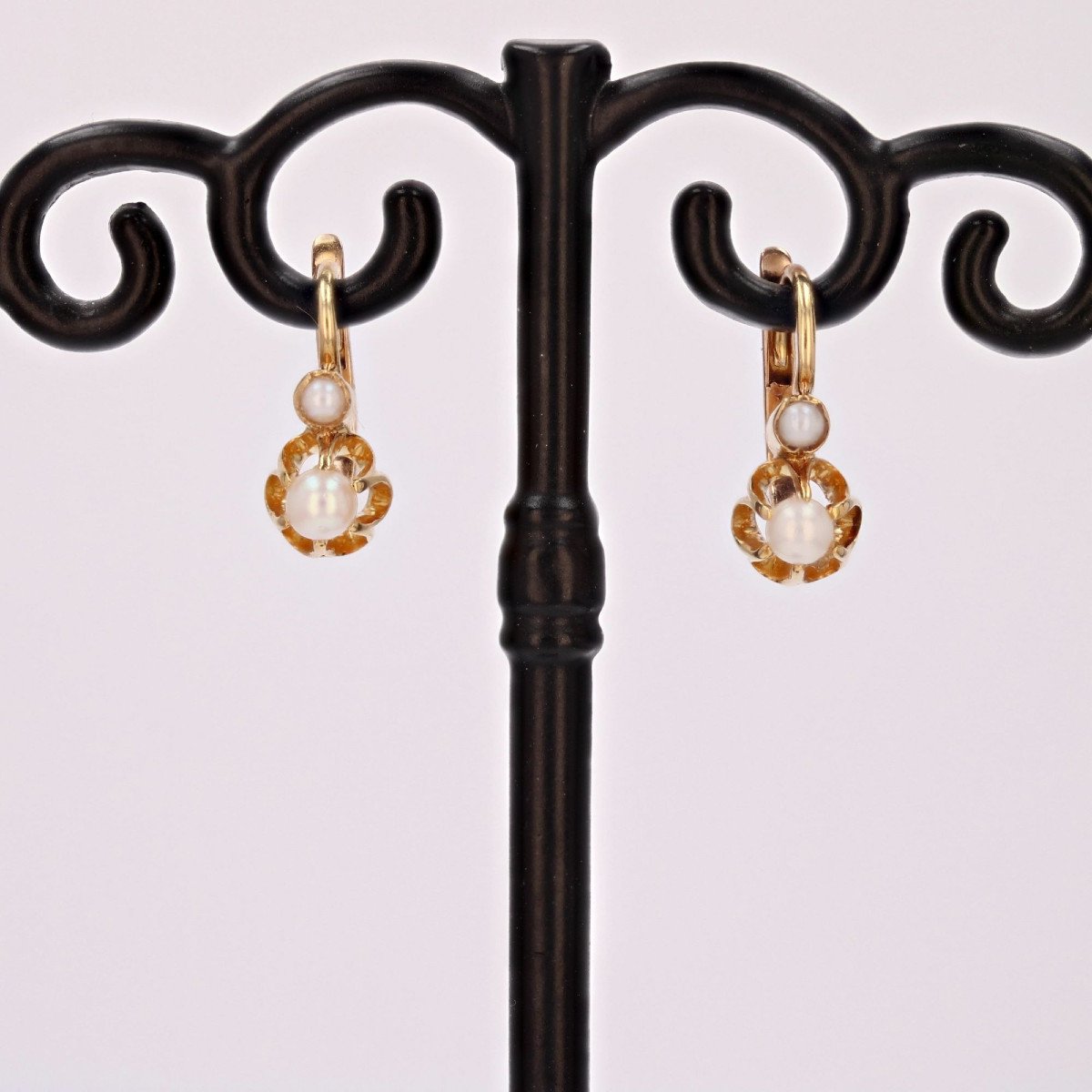 Boucles d'Oreilles Dormeuses Or Jaune Perles-photo-3