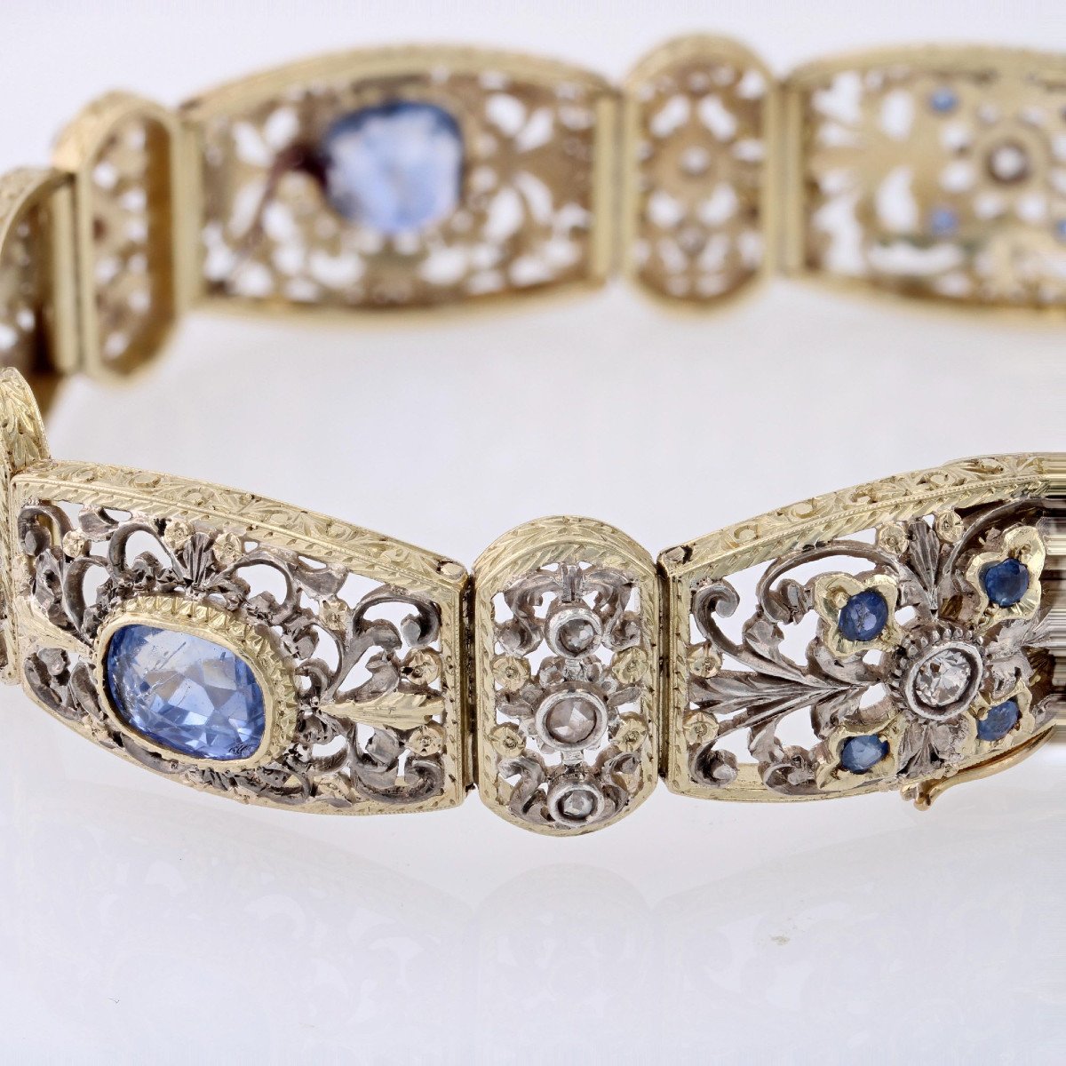 Old Natural Sapphires And Diamonds Lace Bracelet-photo-2