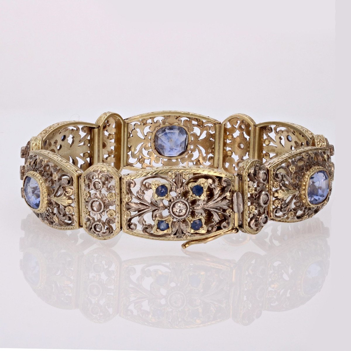 Old Natural Sapphires And Diamonds Lace Bracelet-photo-5