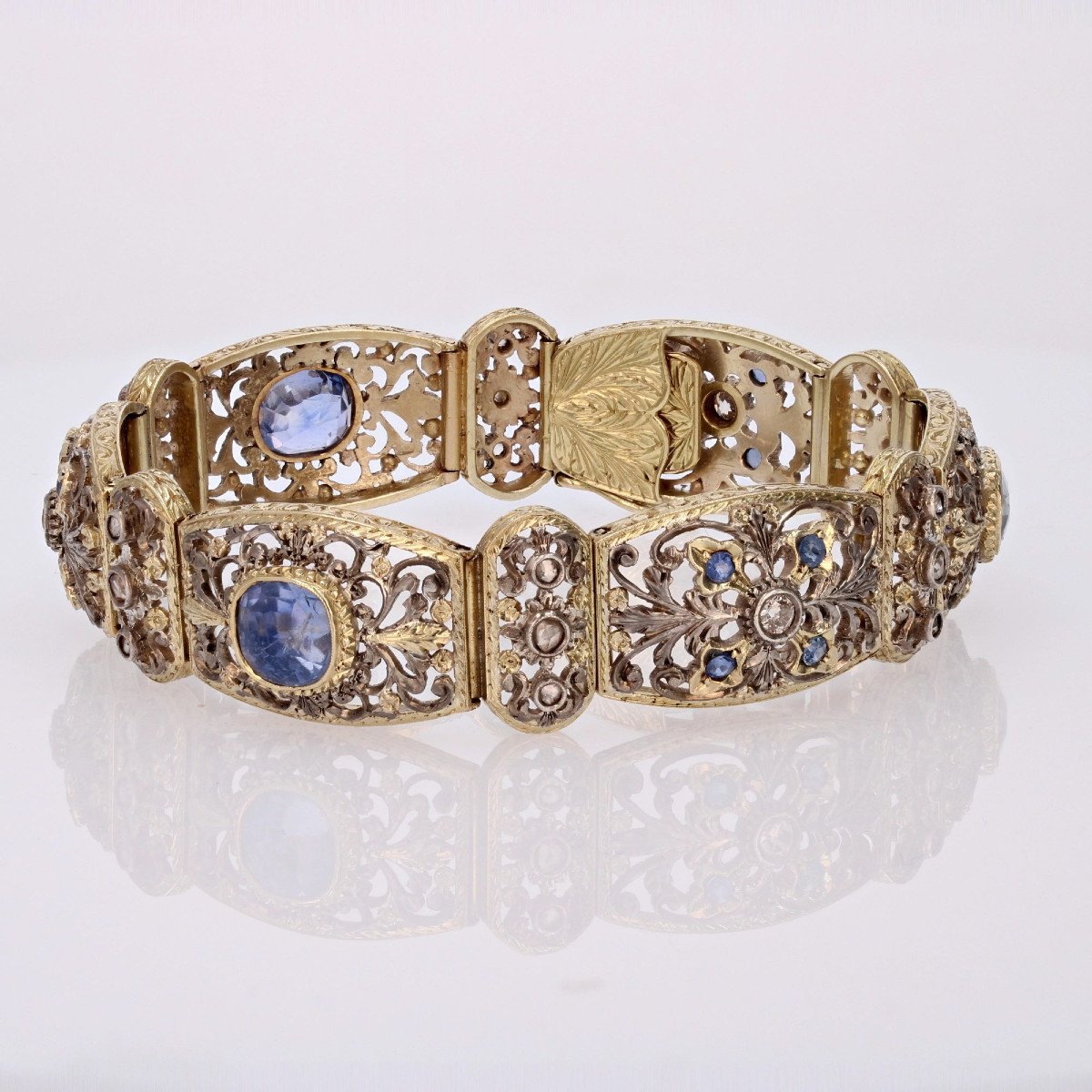 Old Natural Sapphires And Diamonds Lace Bracelet-photo-6