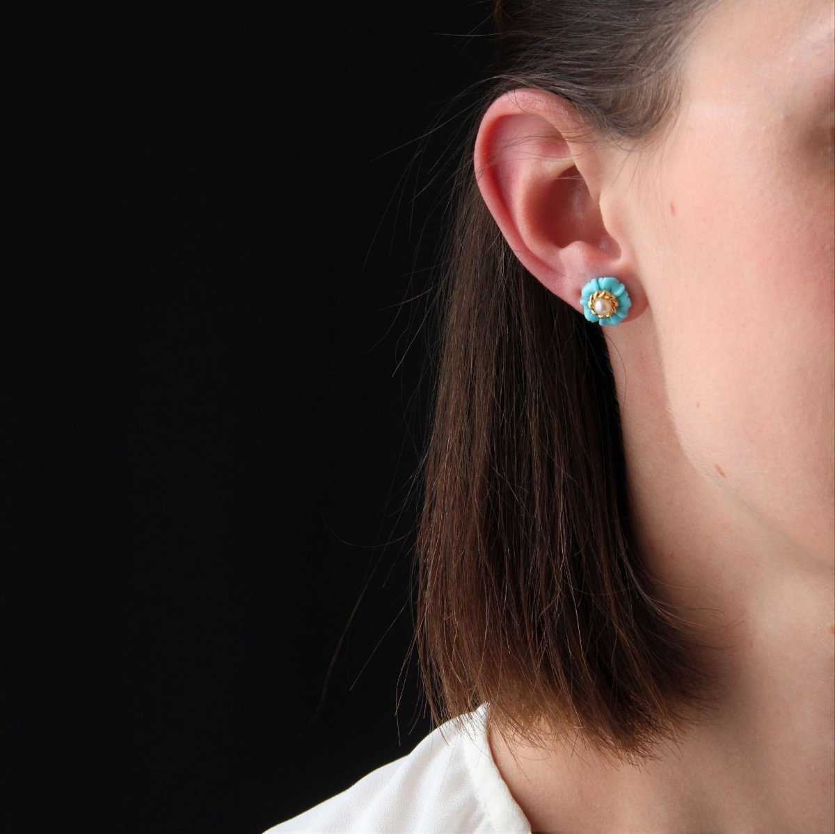 Boucles d'Oreilles Turquoises Perles Et Or-photo-2