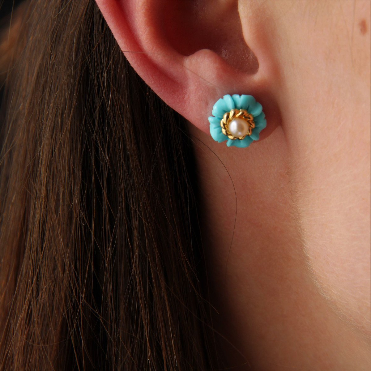 Boucles d'Oreilles Turquoises Perles Et Or-photo-3