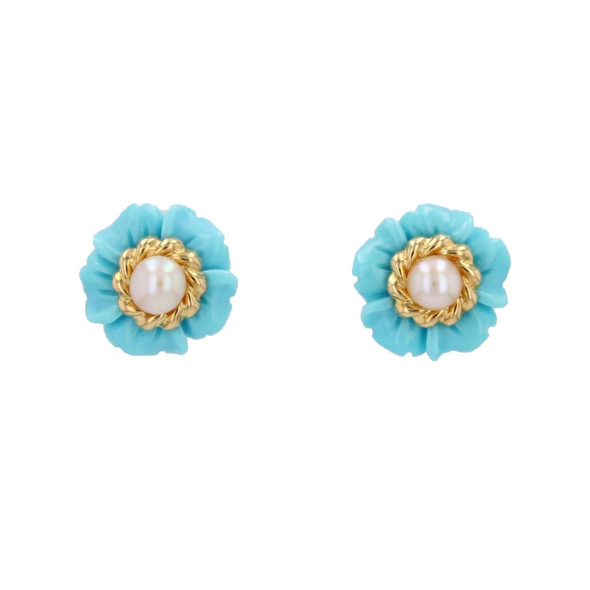 Boucles d'Oreilles Turquoises Perles Et Or