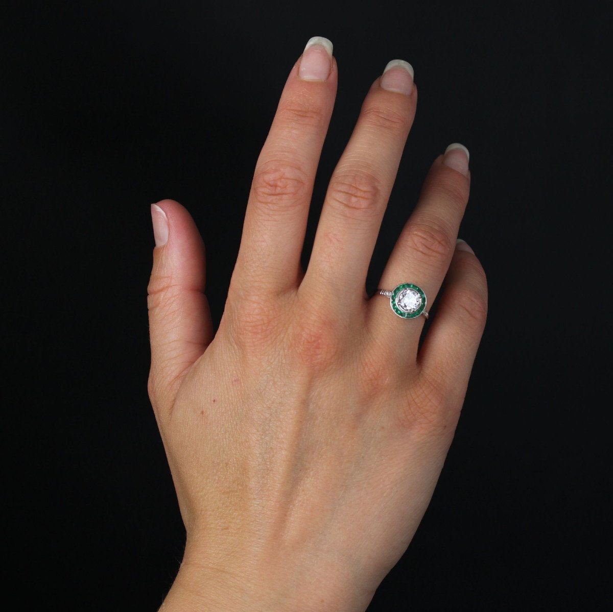 Calibrated Diamonds And Emeralds Ring-photo-4