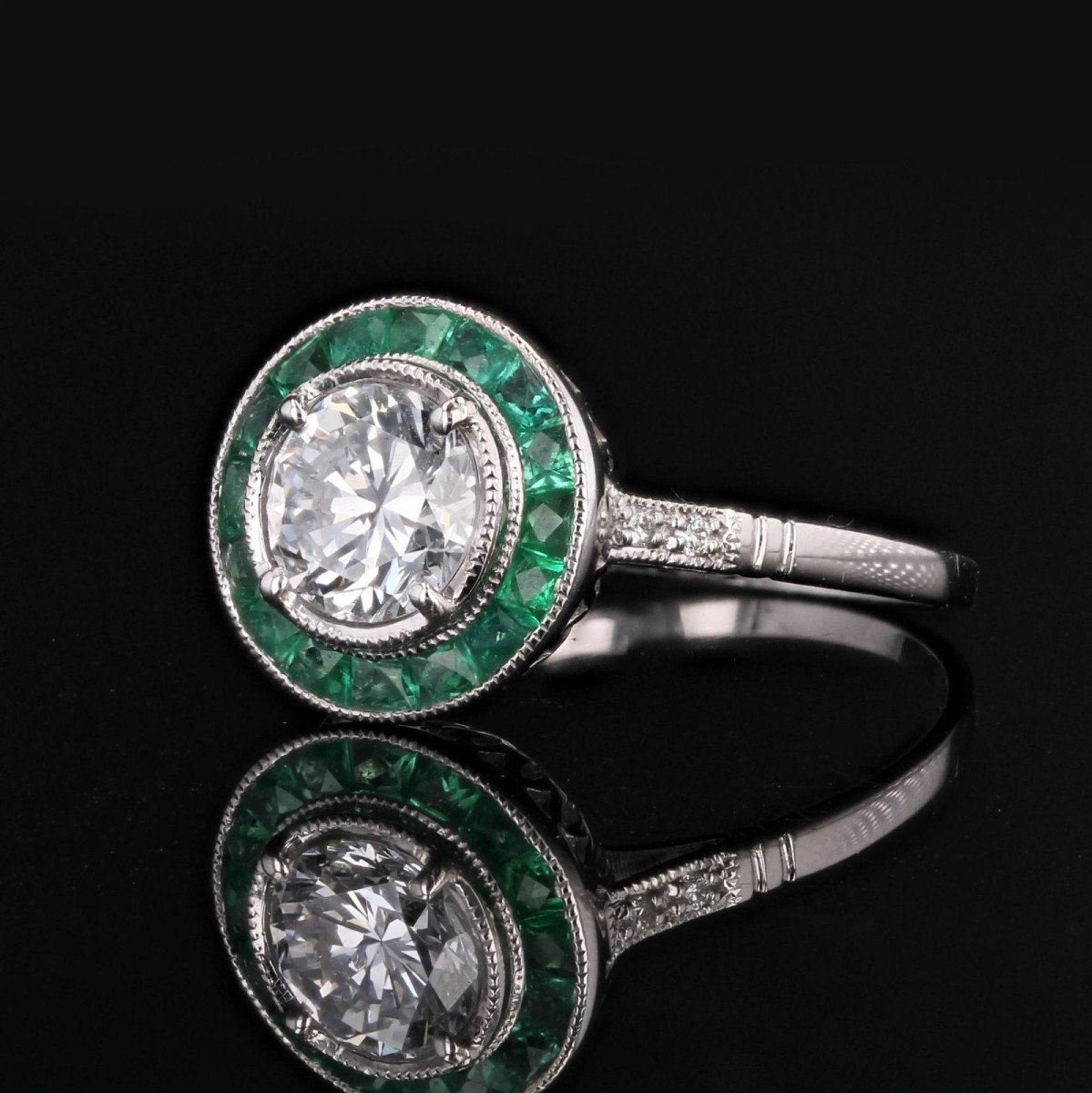Calibrated Diamonds And Emeralds Ring-photo-3