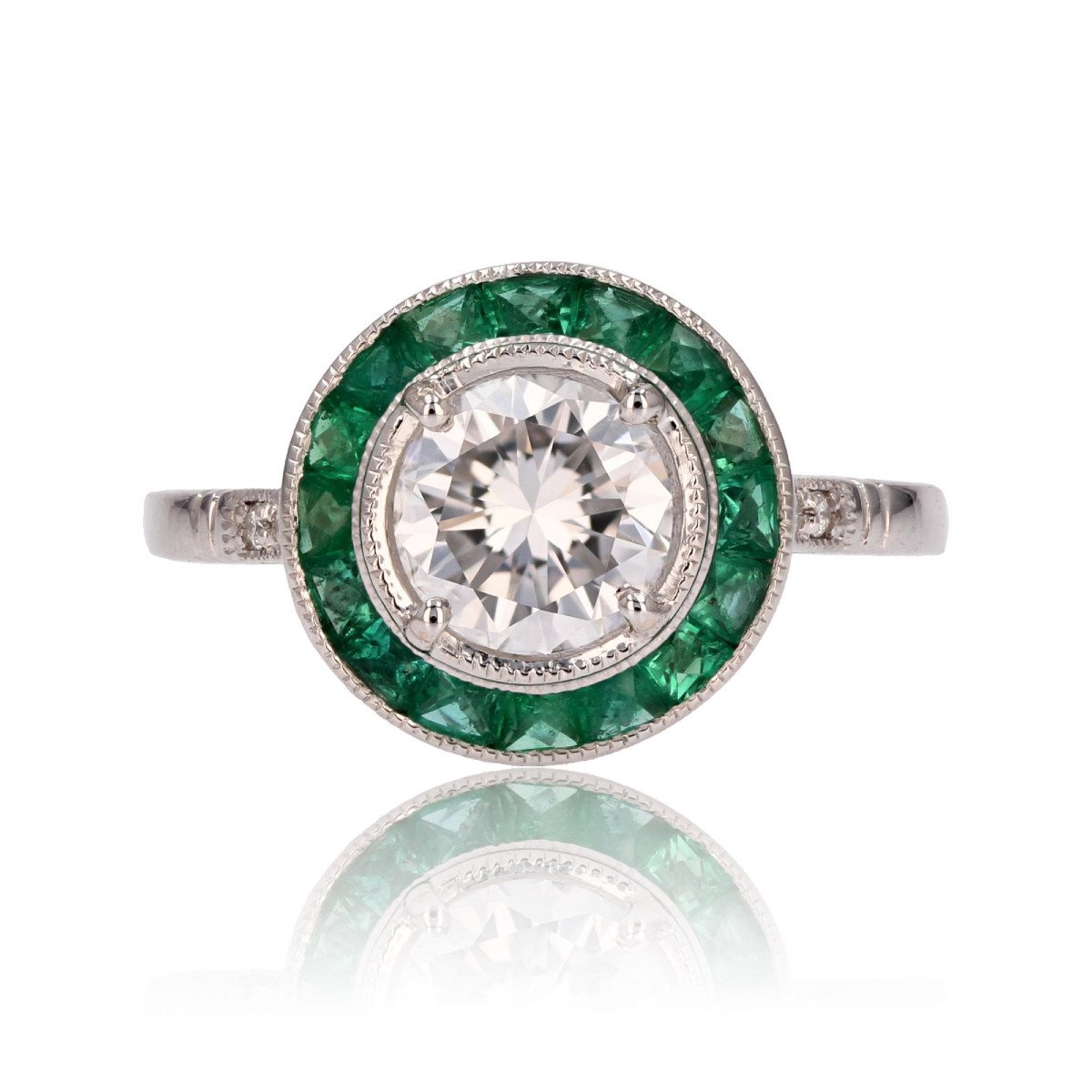 Calibrated Diamonds And Emeralds Ring
