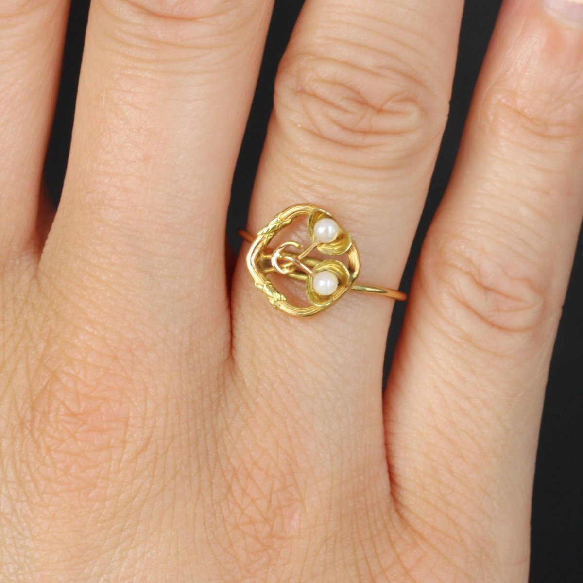 Yellow Gold Ring Old Pearl-photo-1