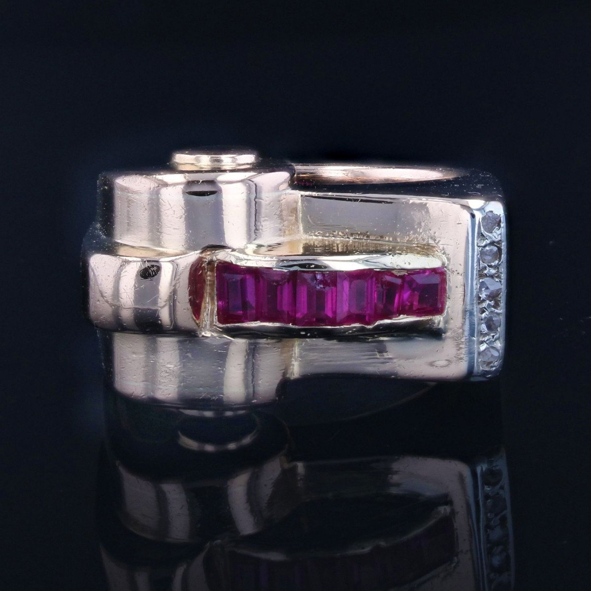 Ruby Diamond Asymmetric Tank Ring-photo-3