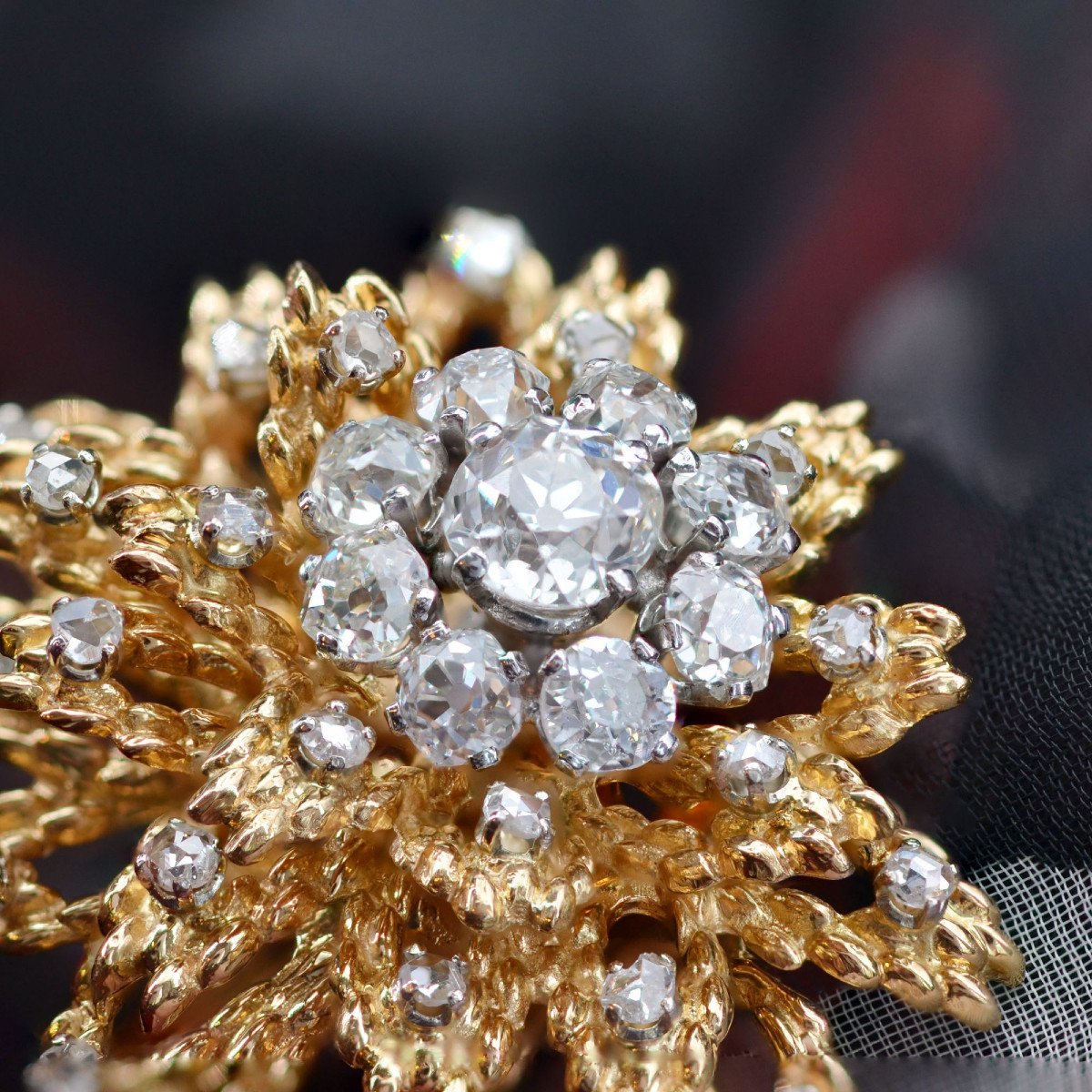 Broche Vintage Diamants Fleur-photo-3