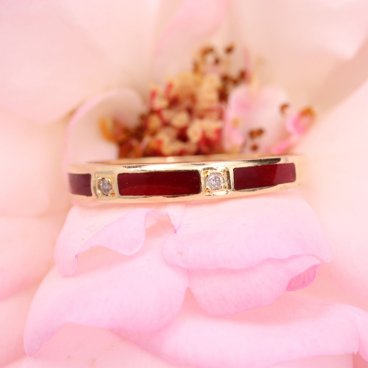 Yellow Gold Diamond Enamel Wedding Ring-photo-3