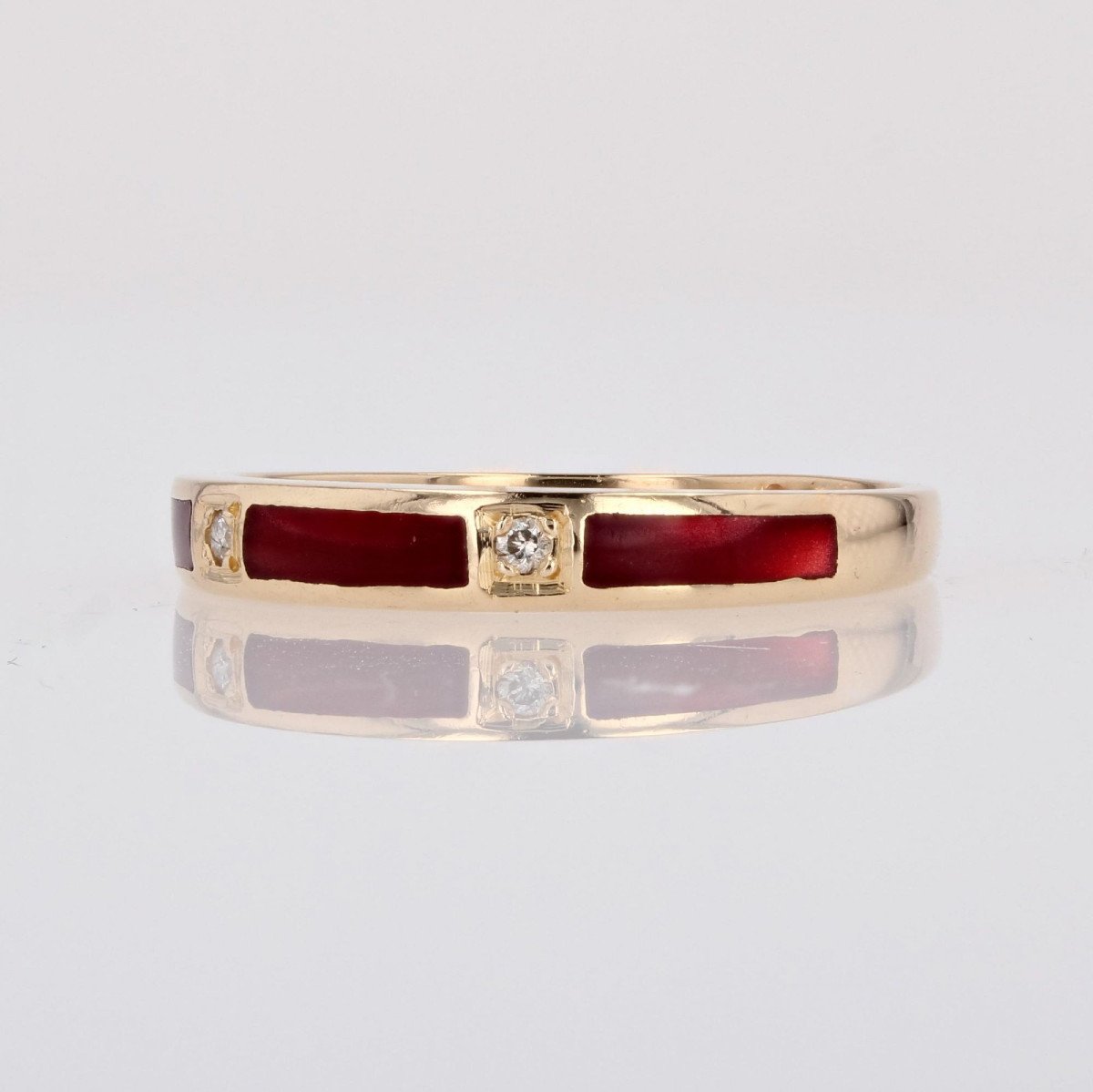 Yellow Gold Diamond Enamel Wedding Ring-photo-4