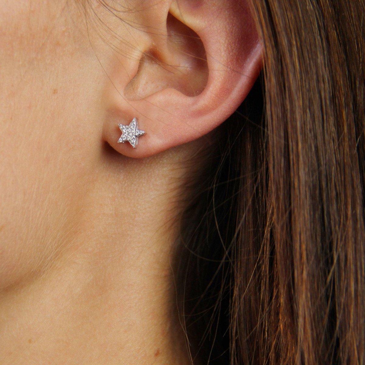 White Gold Diamond Star Earrings-photo-2