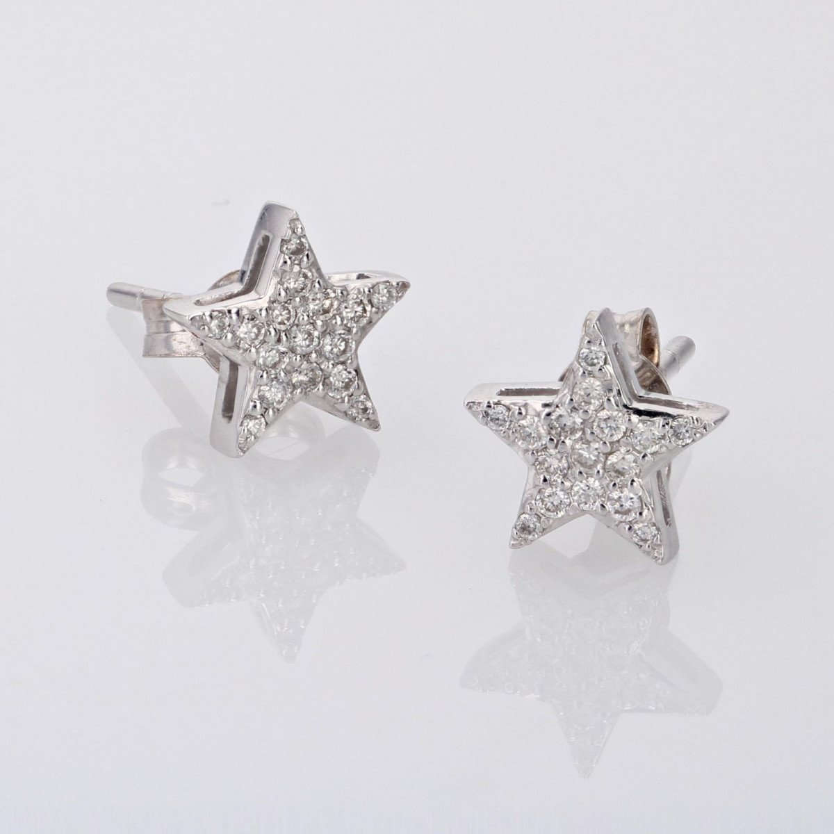 White Gold Diamond Star Earrings-photo-3