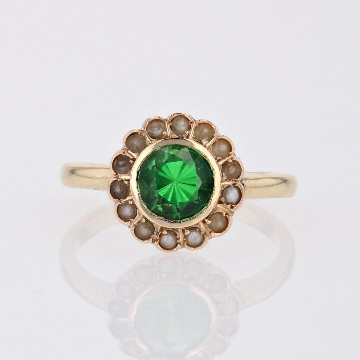 Old Green Garnet And Fine Pearl Ring-photo-2